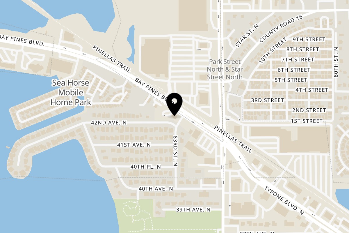 Map showing the location of Gateway To India on 8300 Bay Pines Blvd in St. Petersburg
